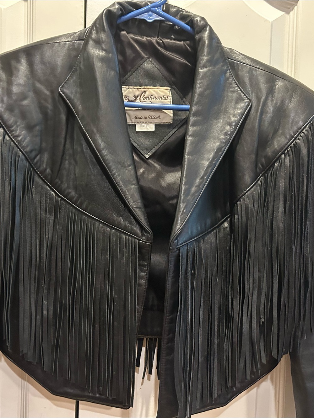 Continental women small rare Black Leather Fringe Jacket